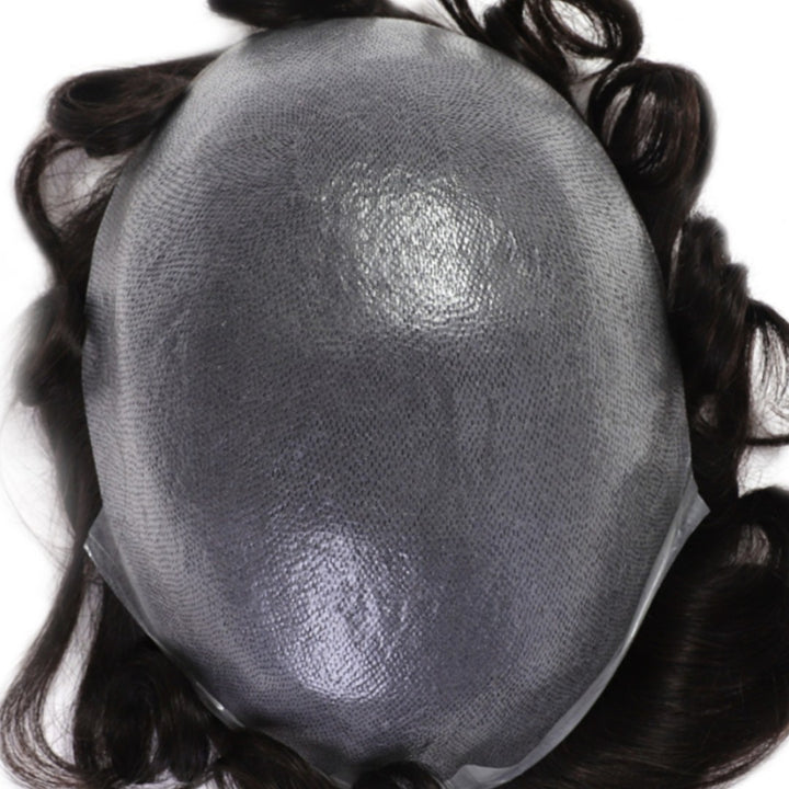 Mens Hair Systems 0.02mm Thinnest Skin V Looped Dark Black Hair Toupee