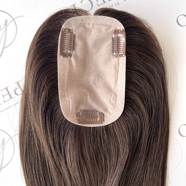 Human Hair Toppers For Thinning Hair 8cm*13cm Inject Silk Top Brown Toppers