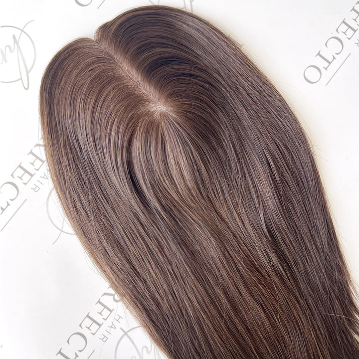 Human Hair Toppers For Thinning Hair 8cm*13cm Inject Silk Top Brown Toppers