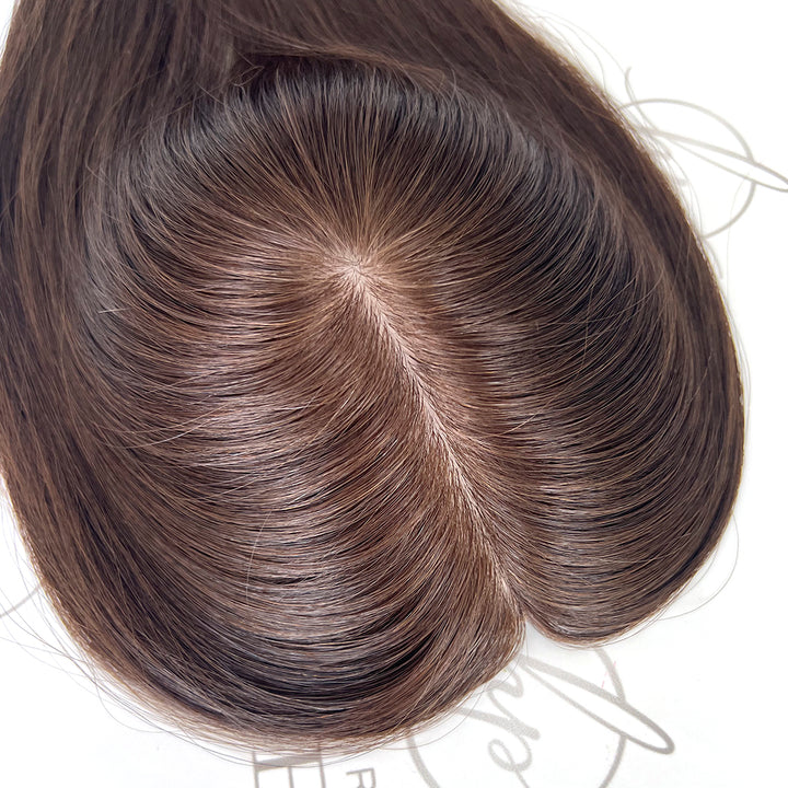 Human Hair Toppers For Thinning Hair 8cm*13cm Inject Silk Top Brown Toppers