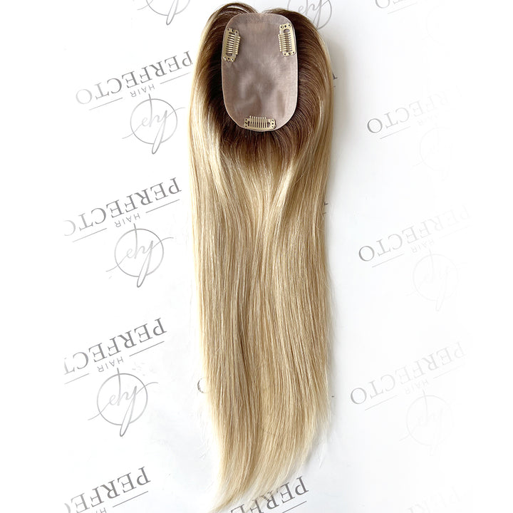 Human Hair Toppers  8cm*13cm Inject Silk Top Dark Rooted Blonde Toppers