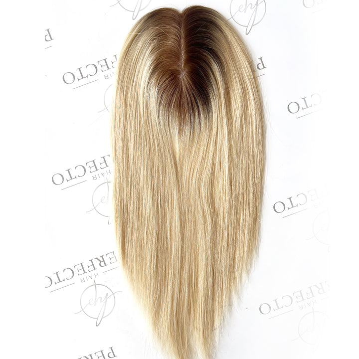 Human Hair Toppers  8cm*13cm Inject Silk Top Dark Rooted Blonde Toppers