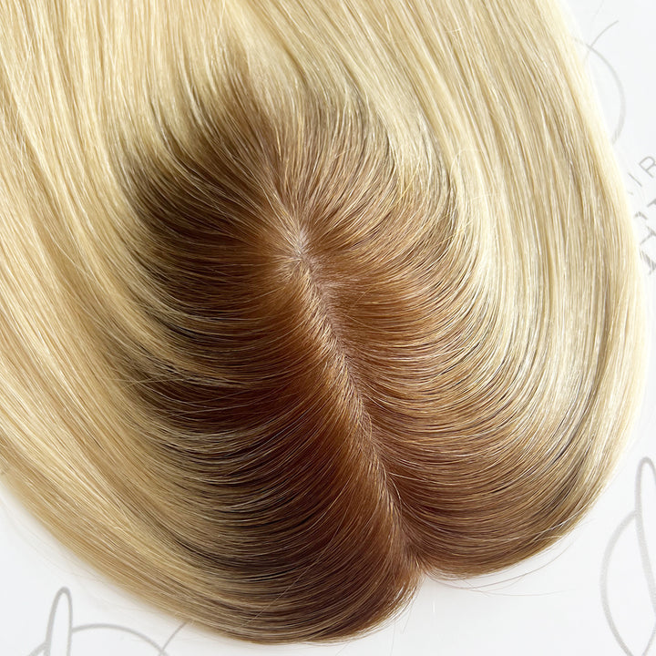 Human Hair Toppers  8cm*13cm Inject Silk Top Dark Rooted Blonde Toppers