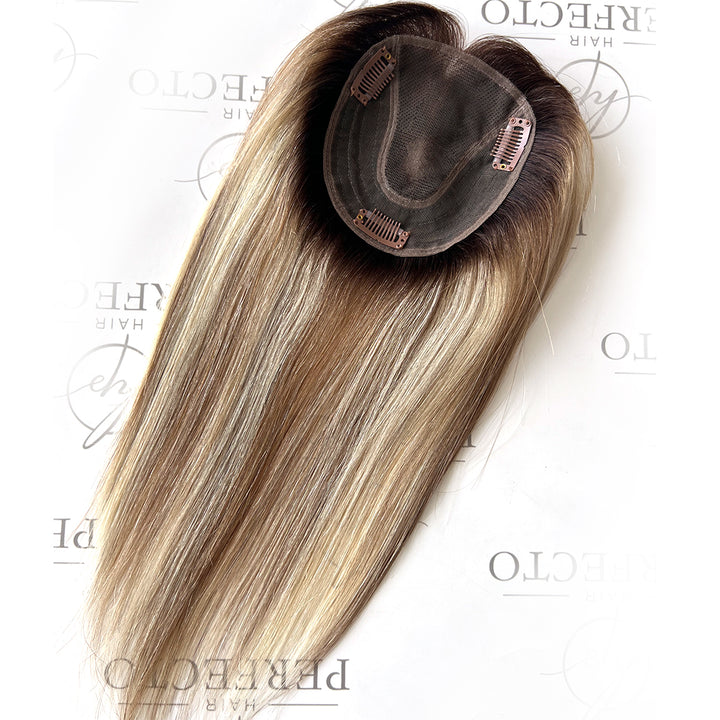 Human Hair Toppers For Thinning Crown 4.5"x5" Balayage 12 Inch Toppers