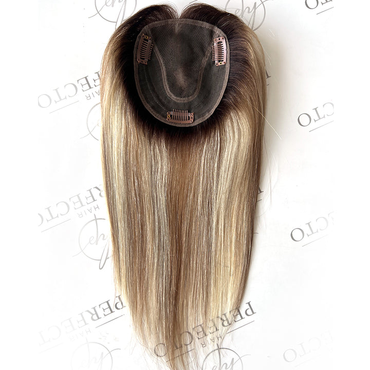 Human Hair Toppers For Thinning Crown 4.5"x5" Balayage 12 Inch Toppers