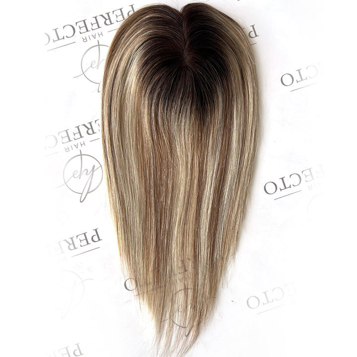 Human Hair Toppers For Thinning Crown 4.5"x5" Balayage 12 Inch Toppers