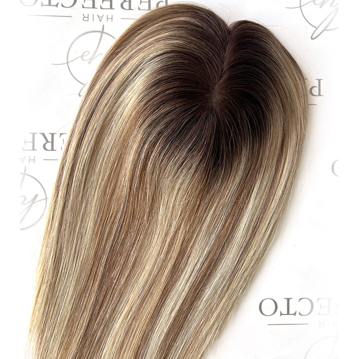 Human Hair Toppers For Thinning Crown 4.5"x5" Balayage 12 Inch Toppers