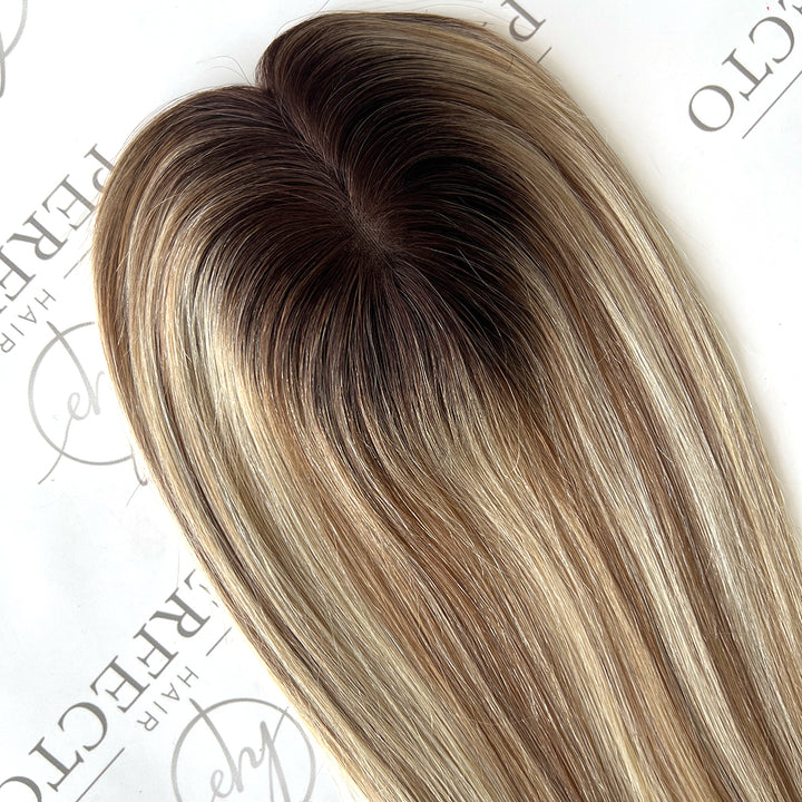 Human Hair Toppers For Thinning Crown 4.5"x5" Balayage 12 Inch Toppers