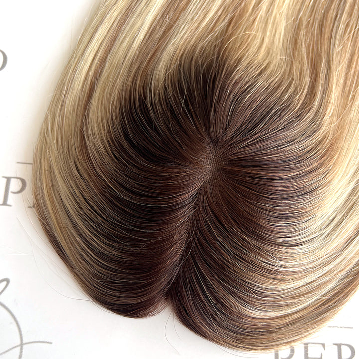 Human Hair Toppers For Thinning Crown 4.5"x5" Balayage 12 Inch Toppers