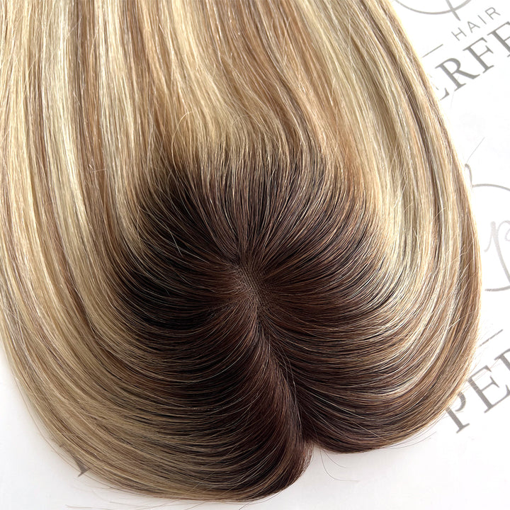 Human Hair Toppers For Thinning Crown 4.5"x5" Balayage 12 Inch Toppers