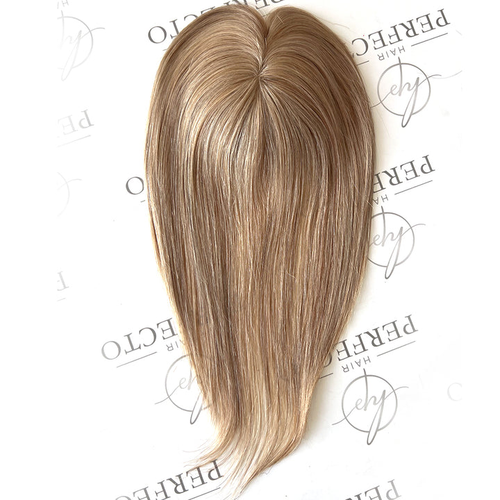 Human Hair Toppers For Hair Loss 4.5"x5" Mixed Brown And Blonde 12 Inch Toppers