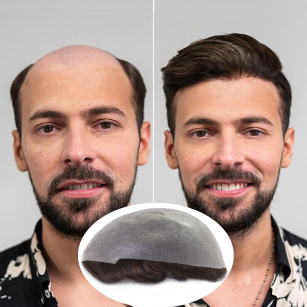 Hair Systems For Men 0.02mm Thinnest Skin Dark Brown Toupee Hair
