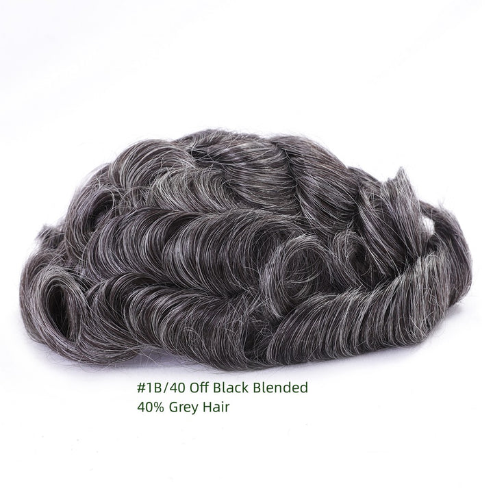 Mens Hair Systems #1B/40 OFF Black Color With 40% Grey Hair -Tupehair.com