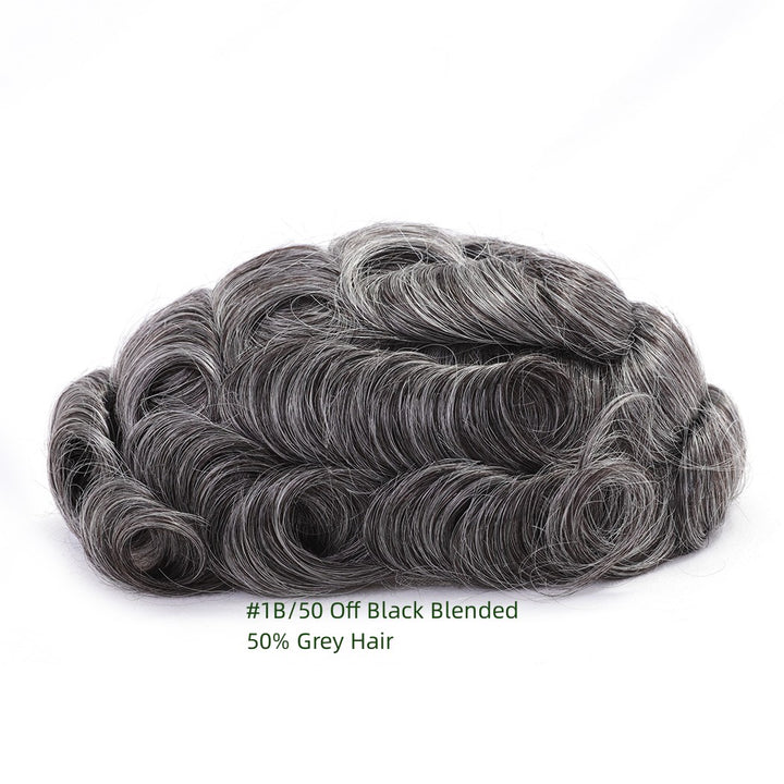 Mens Hair Systems #1B/50 OFF Black Color With 50% Grey Hair -Tupehair.com
