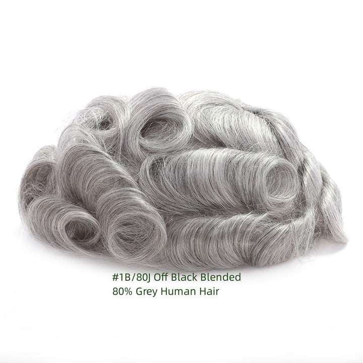 Mens Hair Systems #1B/80 OFF Black Color With 80% Human Grey Hair -Tupehair.com